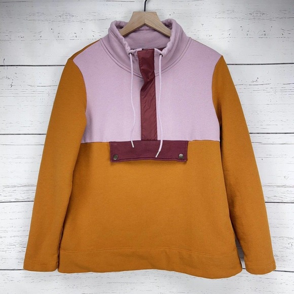 L.L. Bean Tops - L.L. Bean Signature Organic Cotton Fleece Sweatshirt Anorak Colorblock Women's L